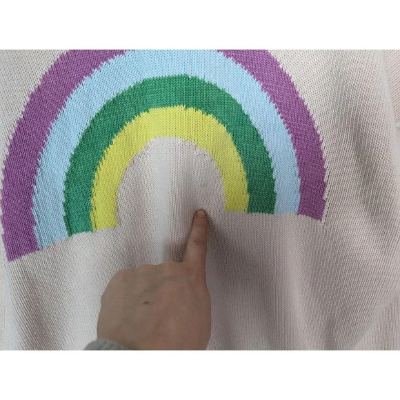 WILDFOX sz. S Sky High Bloomy Rainbow Sweater Distressed Pullover Oversized Top - Picture 12 of 13